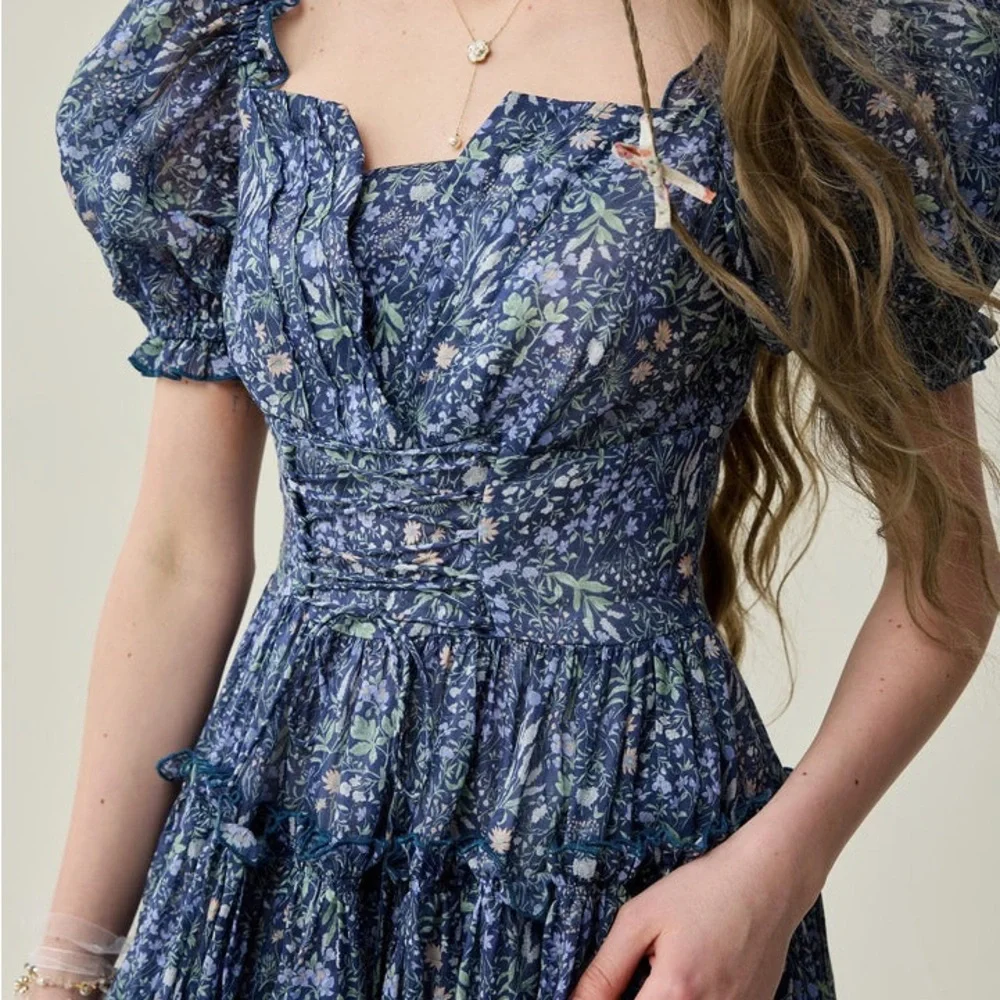 NWOT Linenniave JULIA 35 FLORAL LINEN DRESS Midnight Floral Medium - Picture 6 of 16